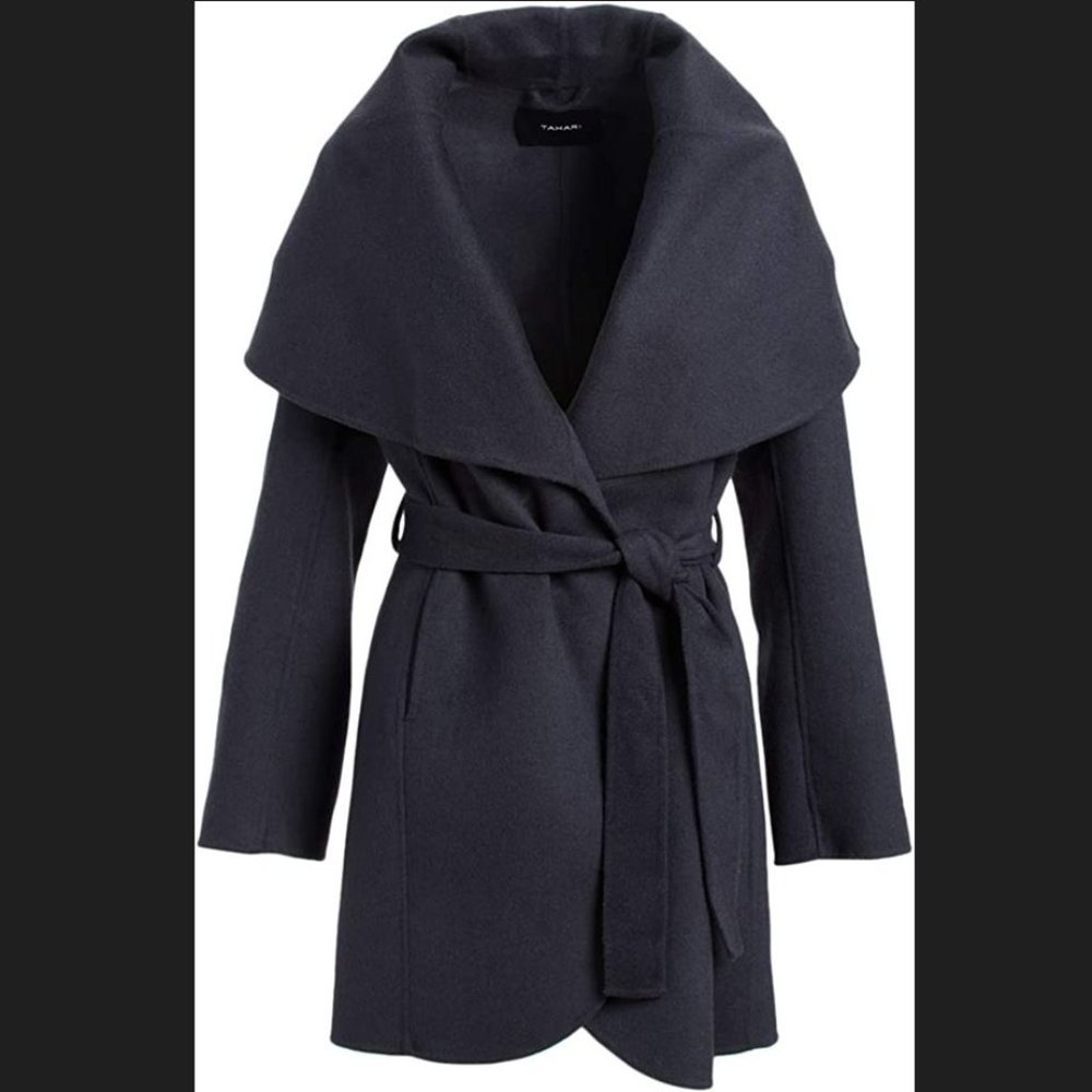 Tahari Marla Women’s Oversized Collar Wool Blend Wrap Coat